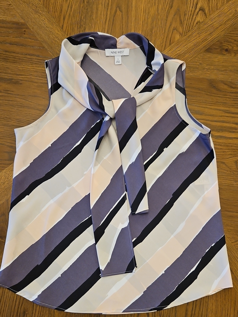 Nine West Sleeveless Tie-Neck Camisole in Purple, Cream & Black